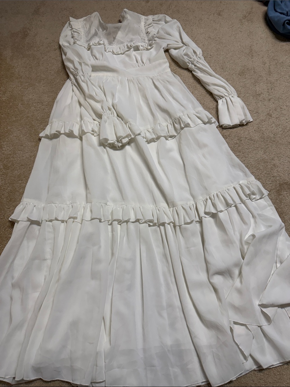 White Ruffled Long Sleeve Maxi Dress